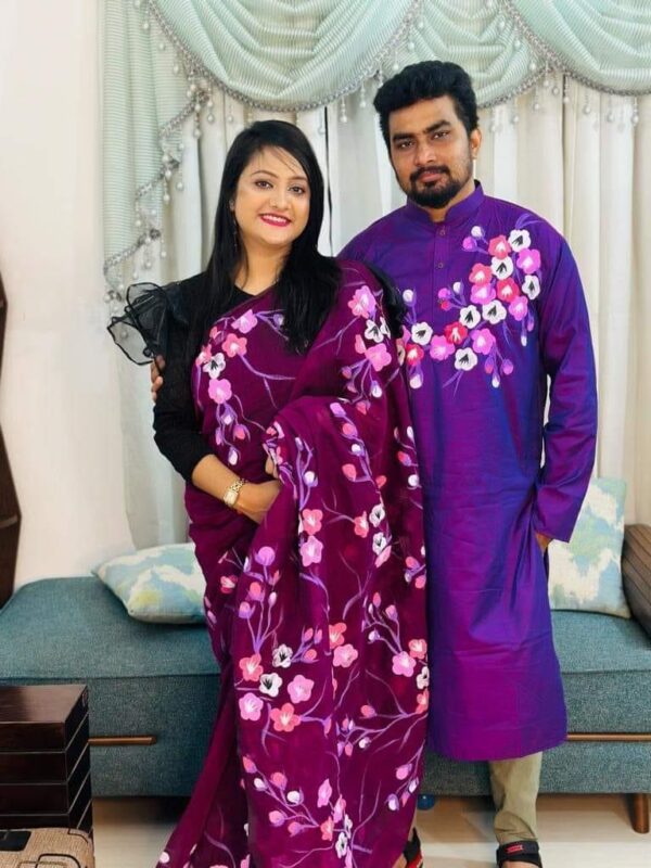 Premium Quality HandPirnt HalfSilk Matching Couple Set – HP 103