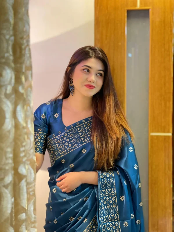 প্রিমিয়াম জাপানি সিল্ক শাড়ী + ম্যাচিং ব্লাউজ পিচ - Image 6